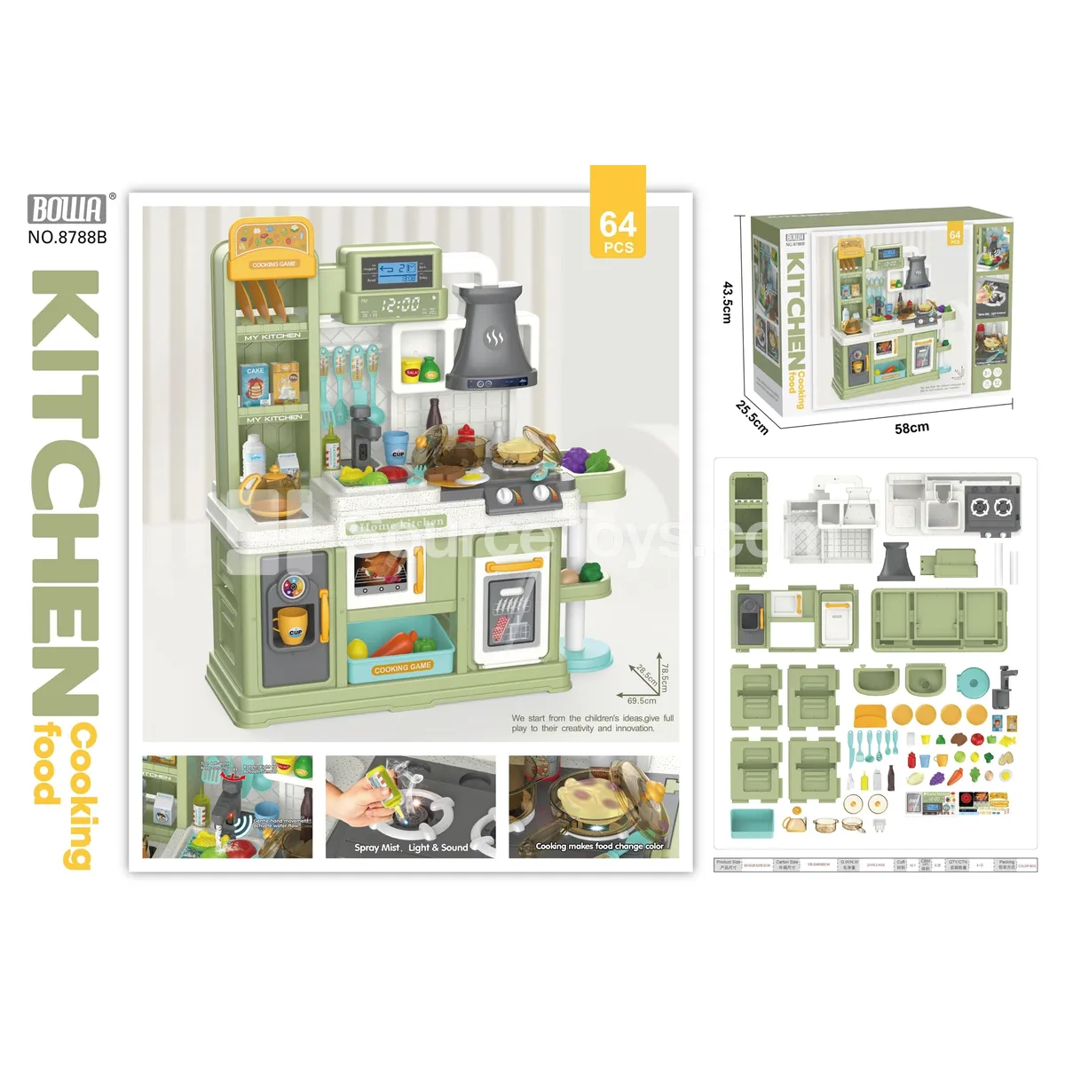 Spray Water Kitchen Play Set with Sensor, Lights & Sounds, Green Spray Water Kitchen Play Set with Sensor, Lights & Sounds, Green