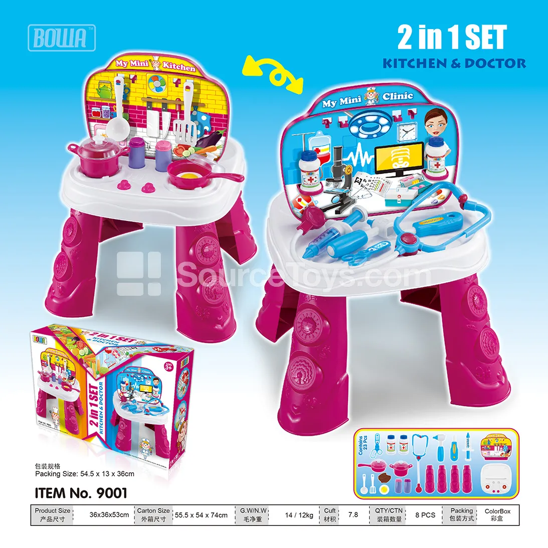 2-in-1 Pretend Play Kitchen & Doctor Station