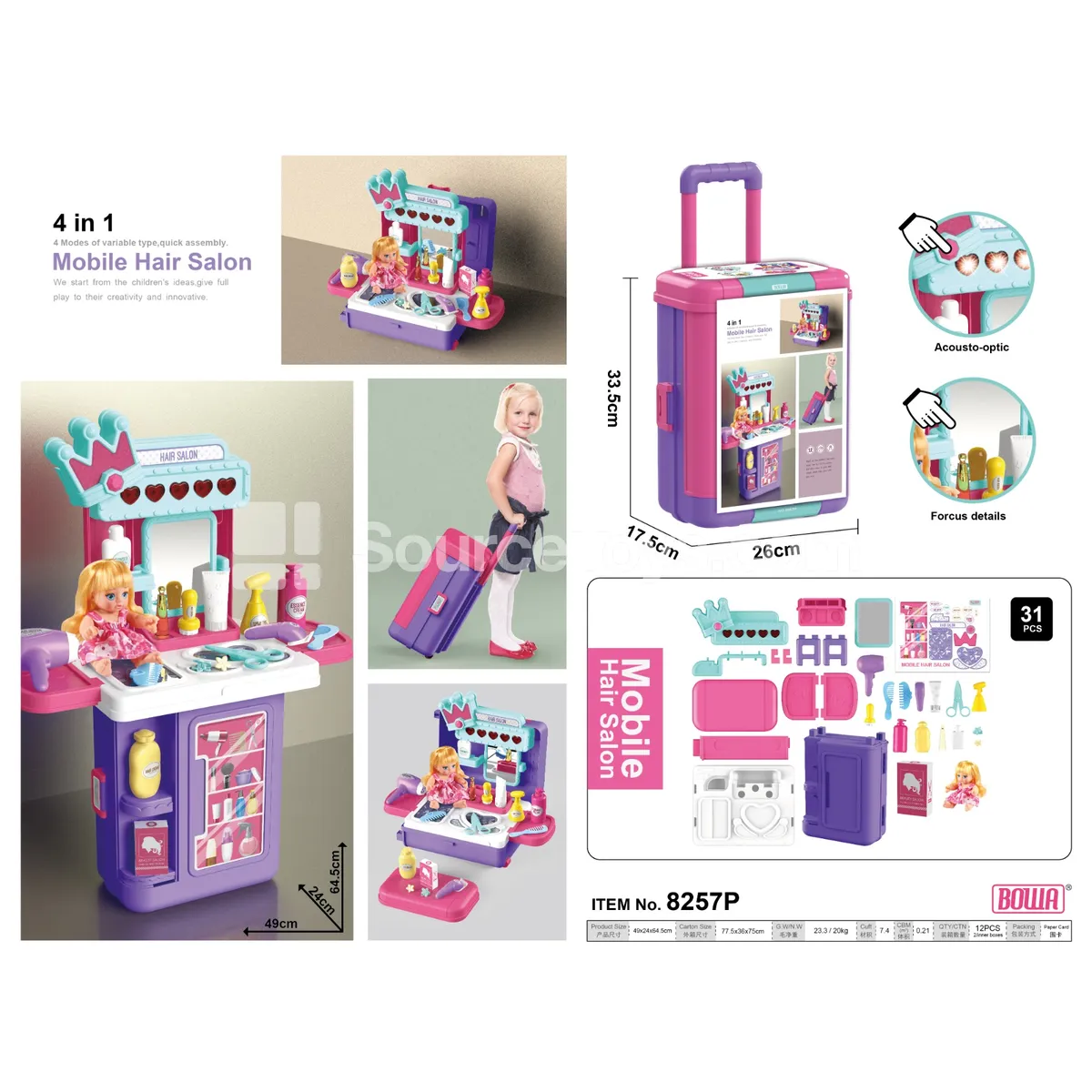 4-in-1 Cosmetic Trolley Case with Light & Sound, with Doll 4-in-1 Cosmetic Trolley Case with Light & Sound, with Doll