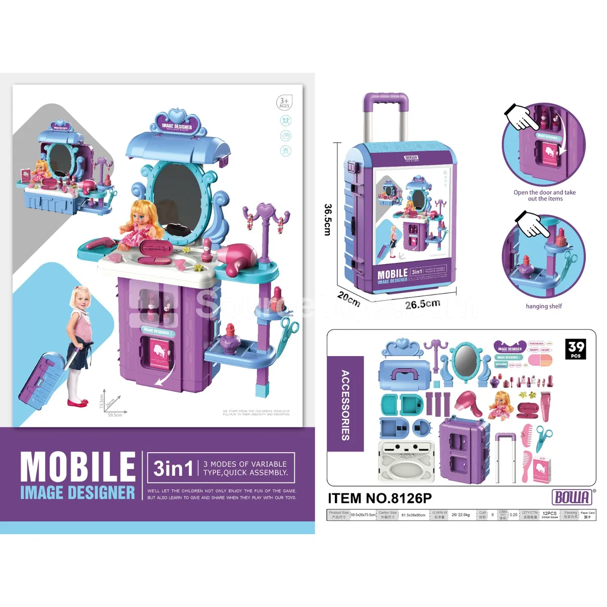 3-in-1 Hair Salon Suitcase with Doll 3-in-1 Hair Salon Suitcase with Doll