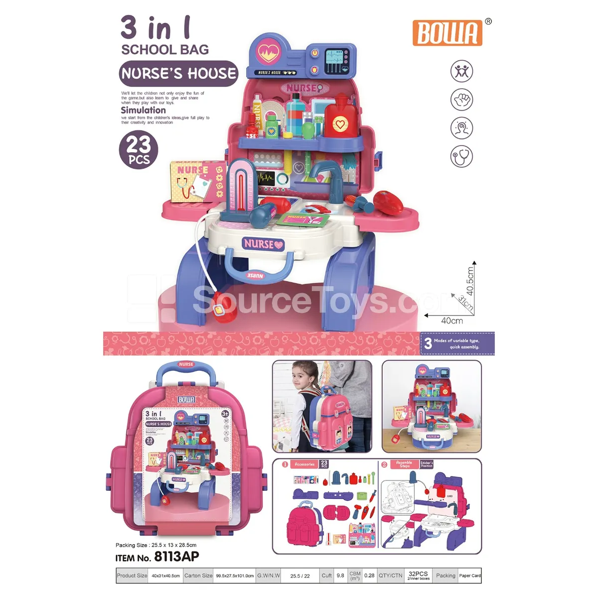3-in-1 Doctor Kit Backpack, Red