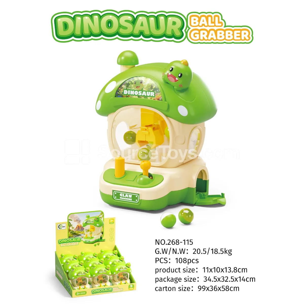 Dinosaur Mushroom Claw Machine (Ball Grabber) 9PCS Dinosaur Mushroom Claw Machine (Ball Grabber) 9PCS