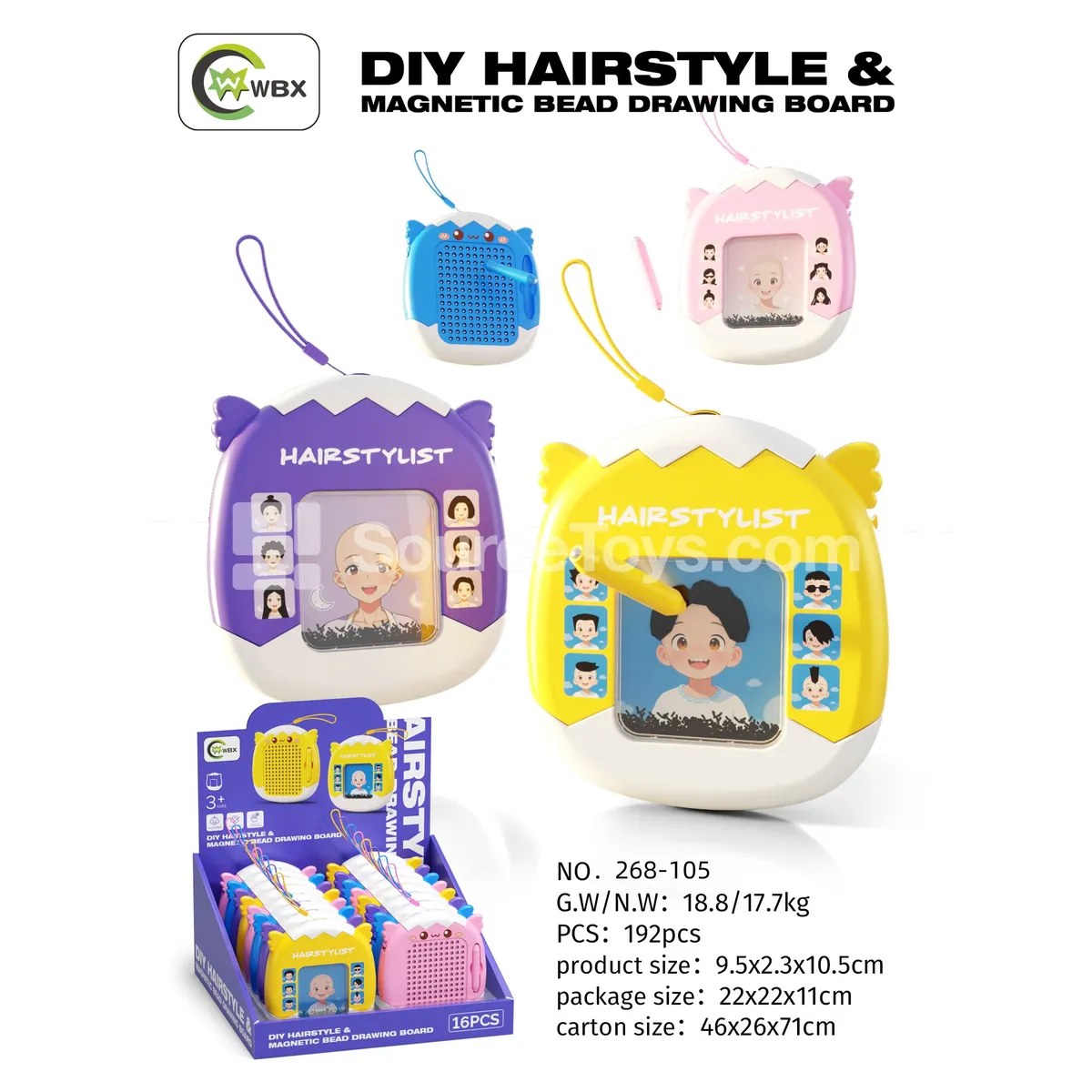 DIY Magnetic Bead Drawing Board 2-in-1 with Hair Styling, 16pcs