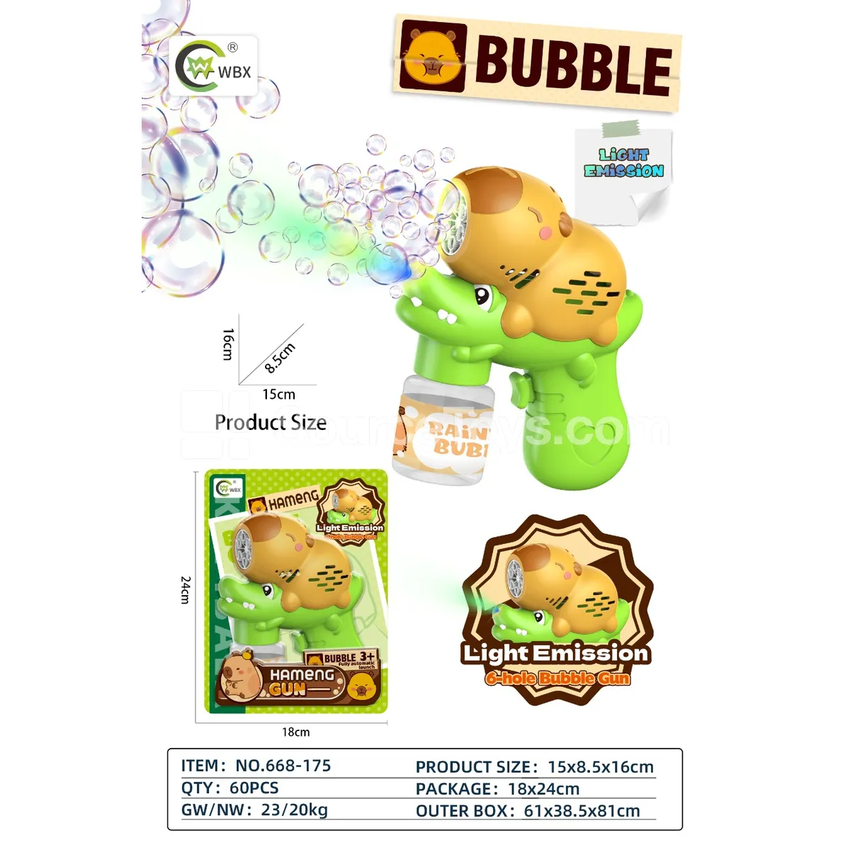 Capybara Automatic Bubble Gun with Lights