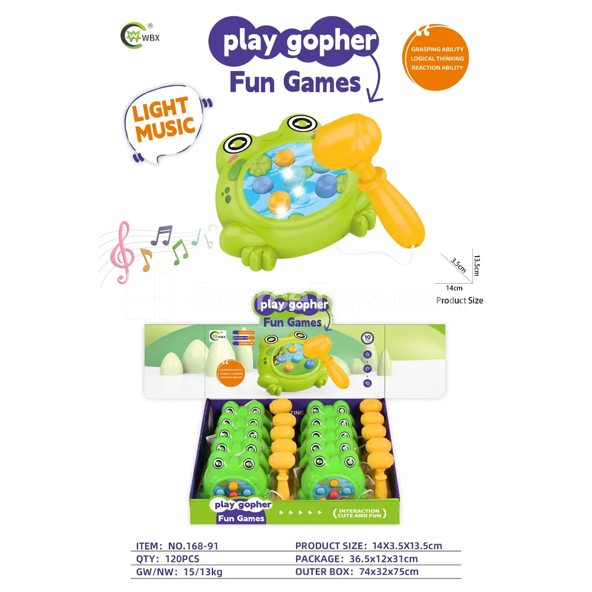 Whack-a-Mole Game with Lights & Music / Frog (10 PCS)
