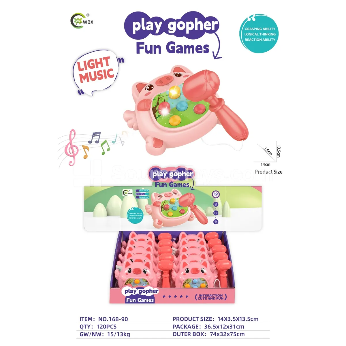 Whack-a-Mole with Lights & Music Pig Theme (10pcs) Whack-a-Mole with Lights & Music Pig Theme (10pcs)