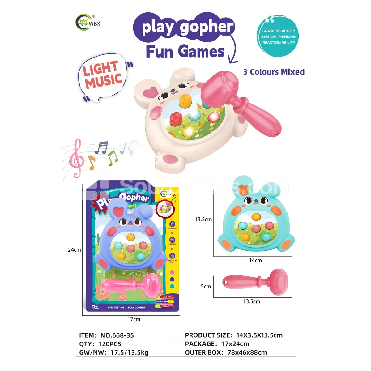 Whack-a-Mole with Lights & Music / Rabbit (3 Colors Assorted)