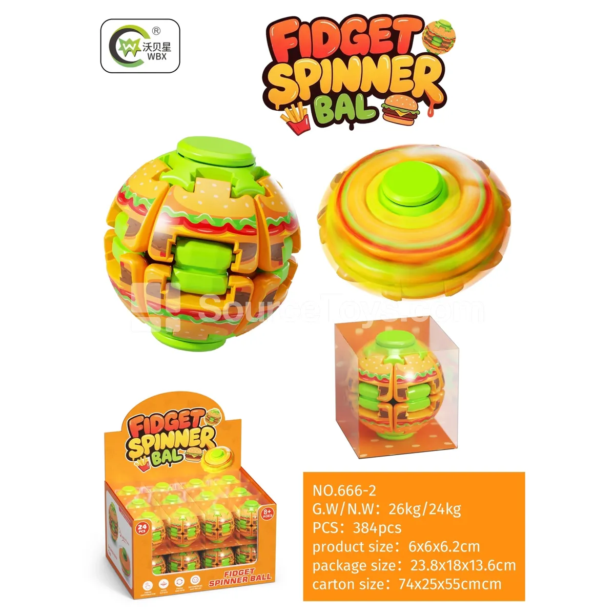 Hamburger Stress Relief Spinning Top 24 PCS with Lights