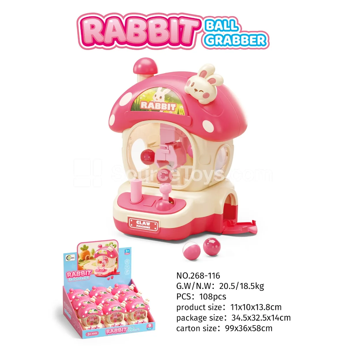 Rabbit Mushroom Claw Machine (Ball Grabber) 9PCS Rabbit Mushroom Claw Machine (Ball Grabber) 9PCS