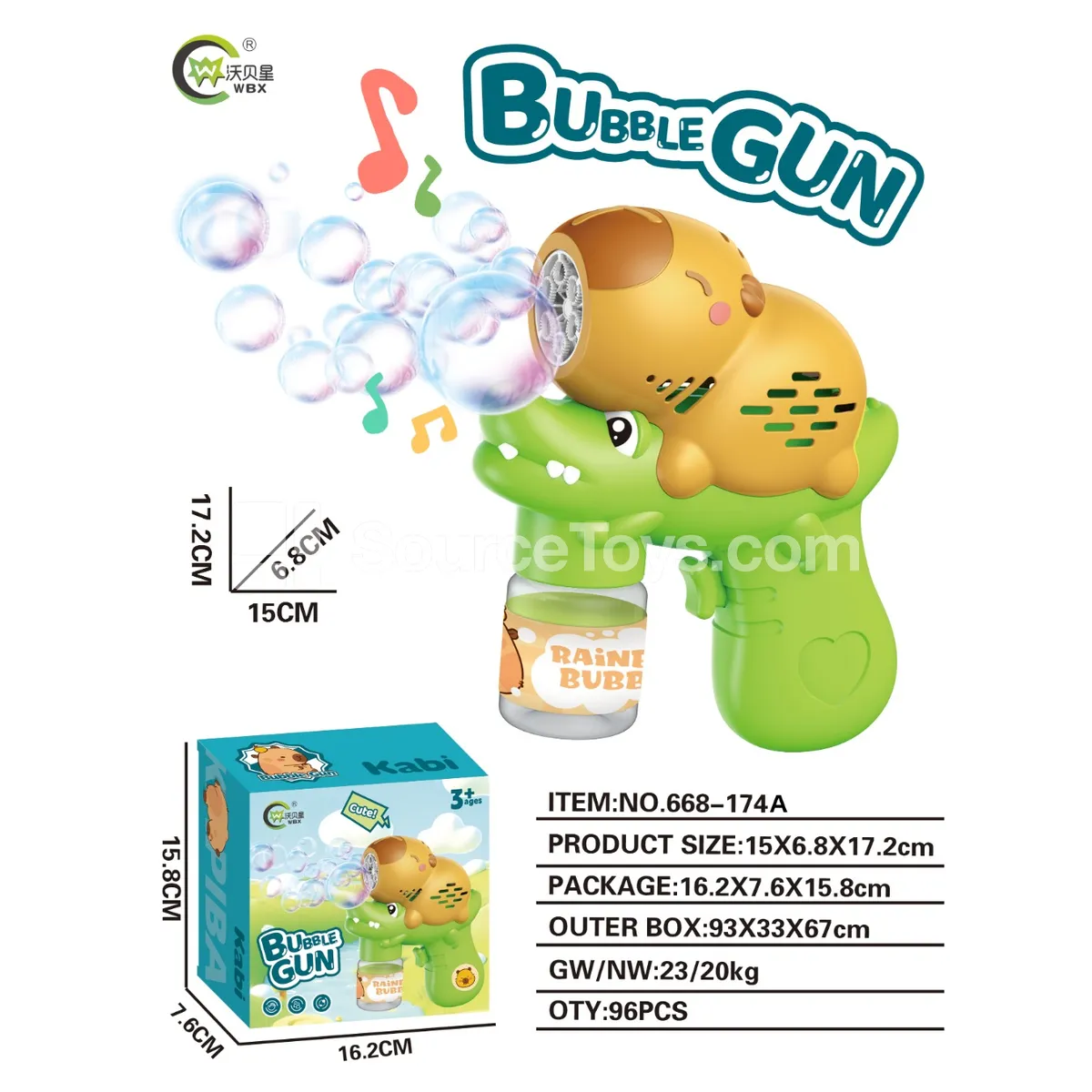 Capybara Automatic Bubble Gun with Lights and Music