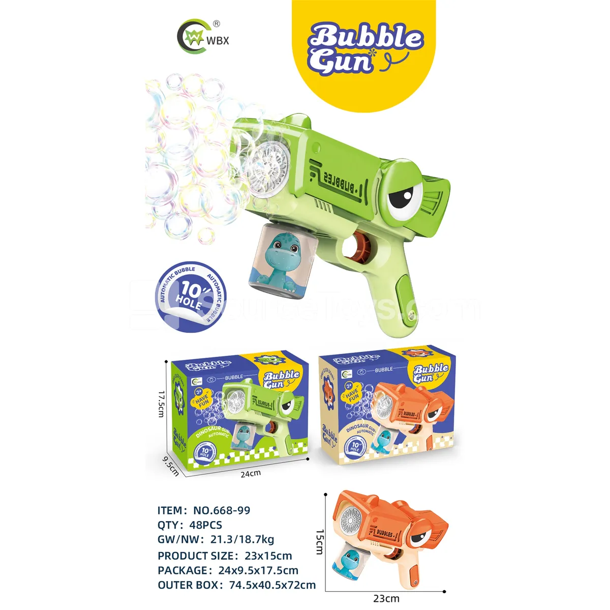 Automatic Electric Dinosaur Bubble Gun