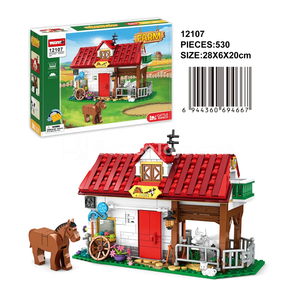 Farm Series - Cow & Horse Barn Building Blocks Set Farm Series - Cow & Horse Barn Building Blocks Set