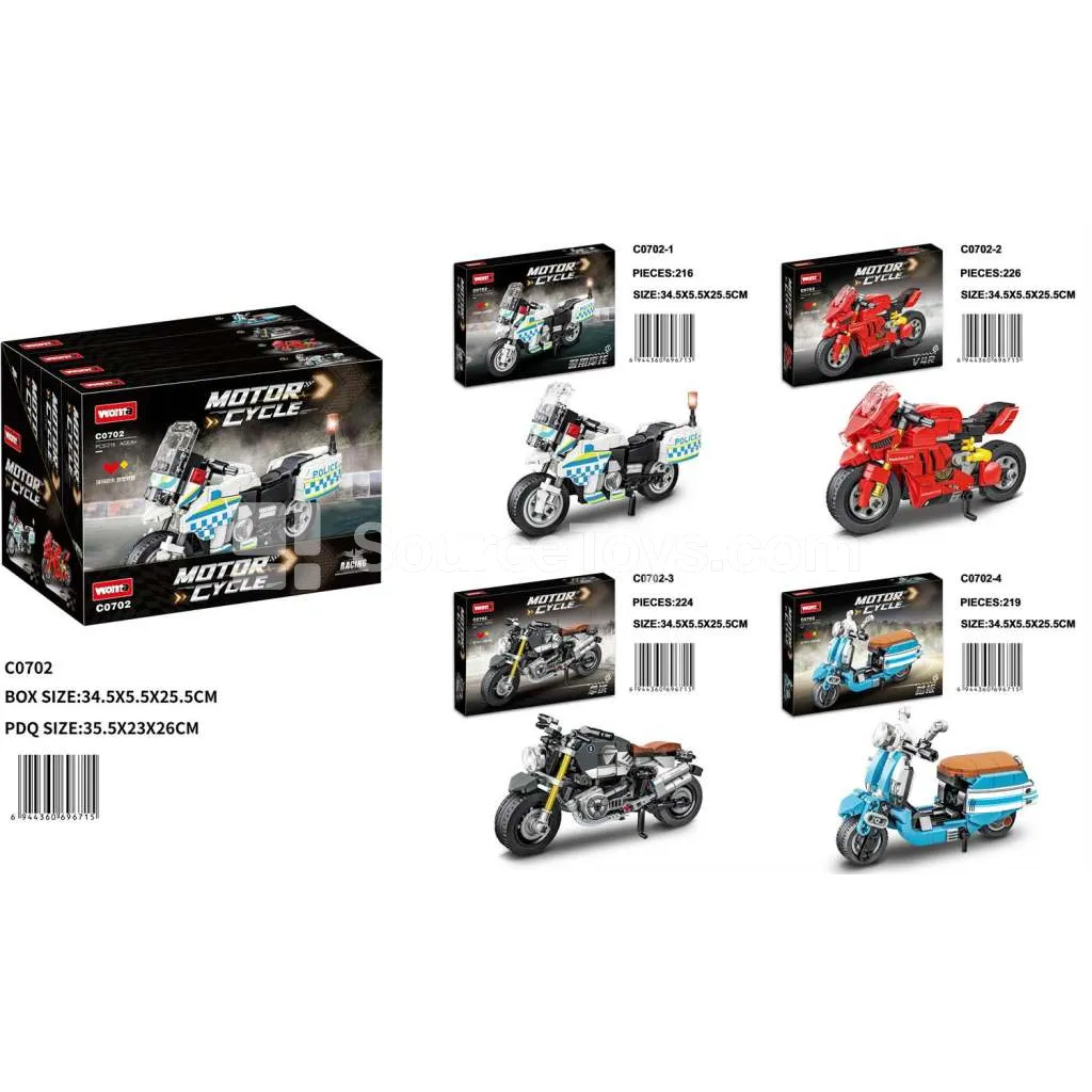 Racing Series Police Motorcycle Building Blocks (216pcs) / Ducati V4R (226pcs) / BMW R nineT (224pcs) / Scooter (219pcs)