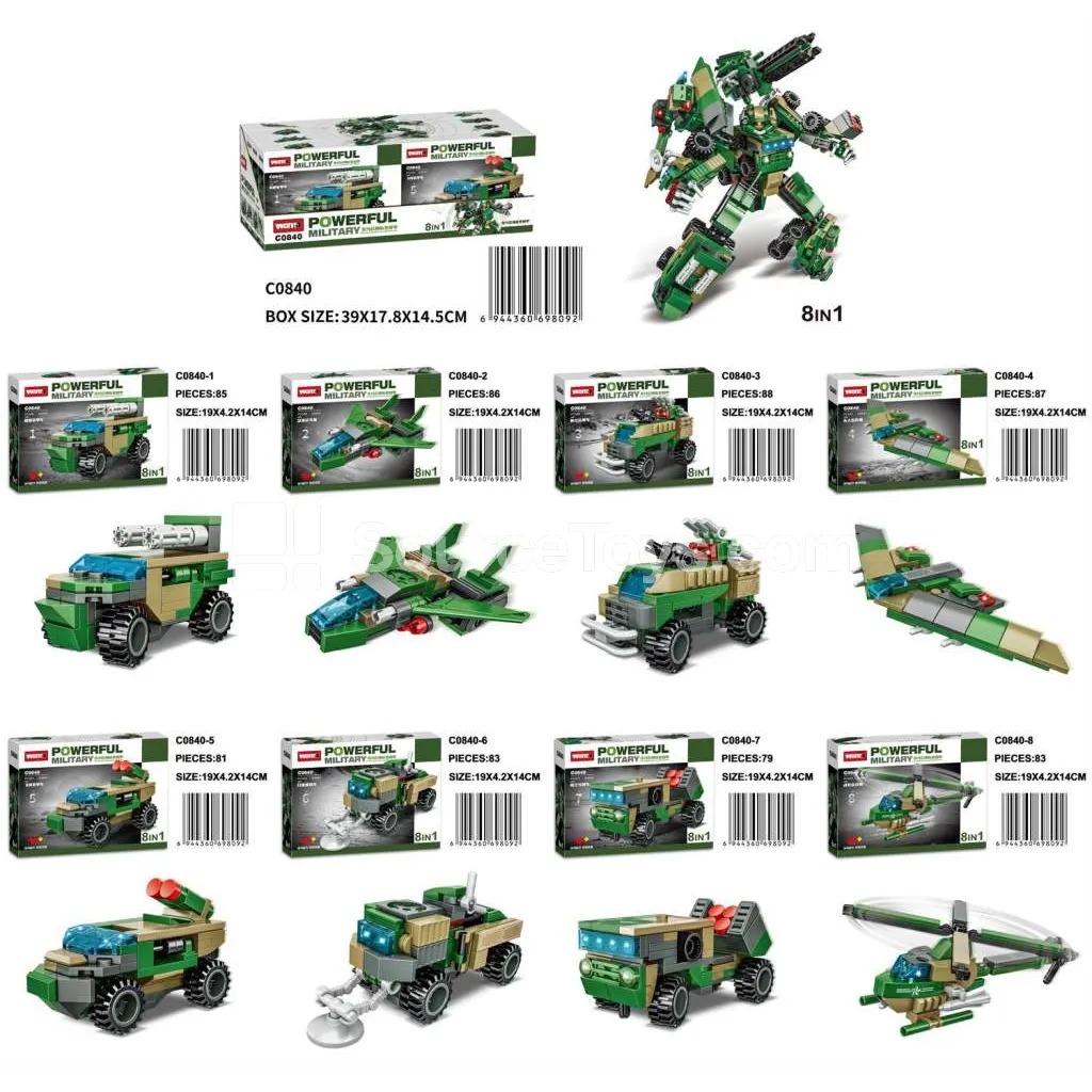 8-in-1 Military Vehicle & Aircraft Building Blocks 8-in-1 Military Vehicle & Aircraft Building Blocks