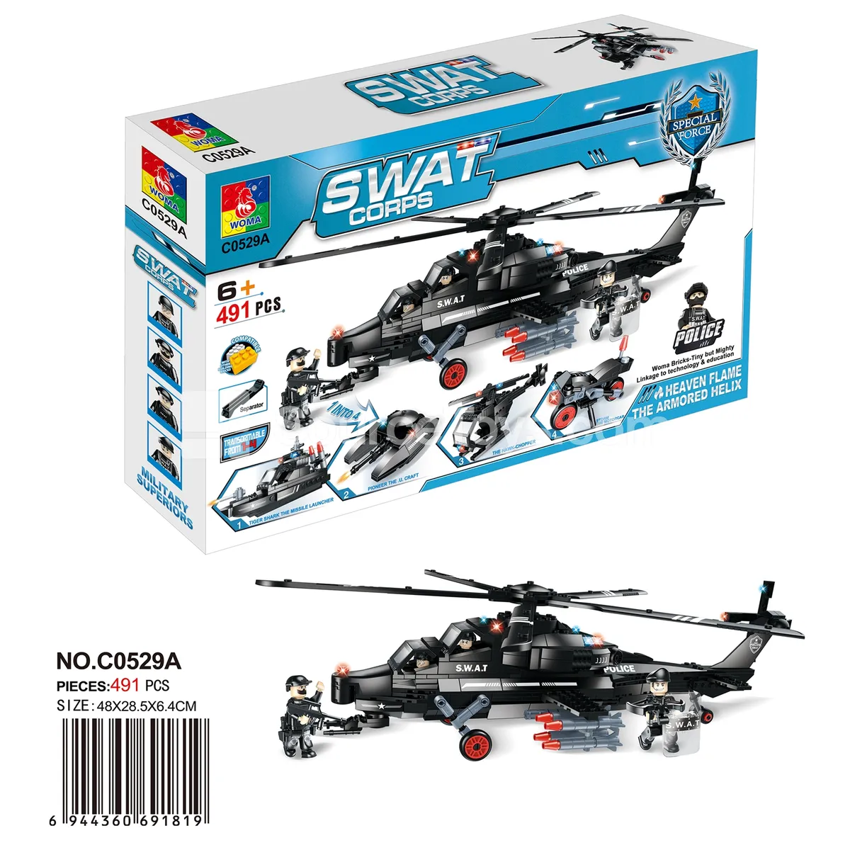 SWAT Team Armored Helicopter Building Blocks 491PCS