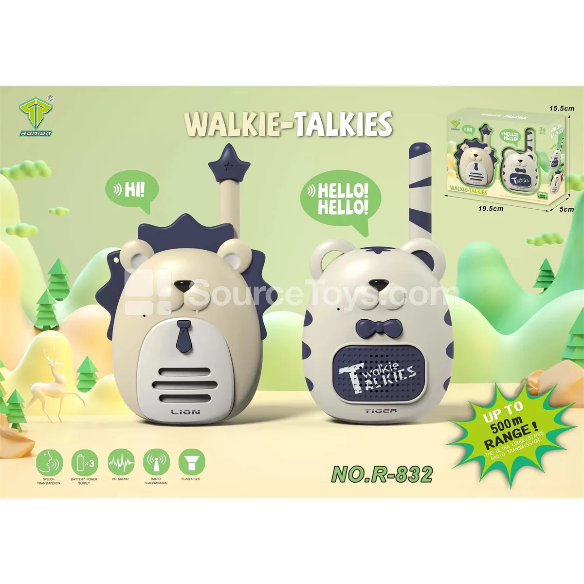 500m Cartoon Animal Walkie-Talkie, Clear Version, Off-White 500m Cartoon Animal Walkie-Talkie, Clear Version, Off-White