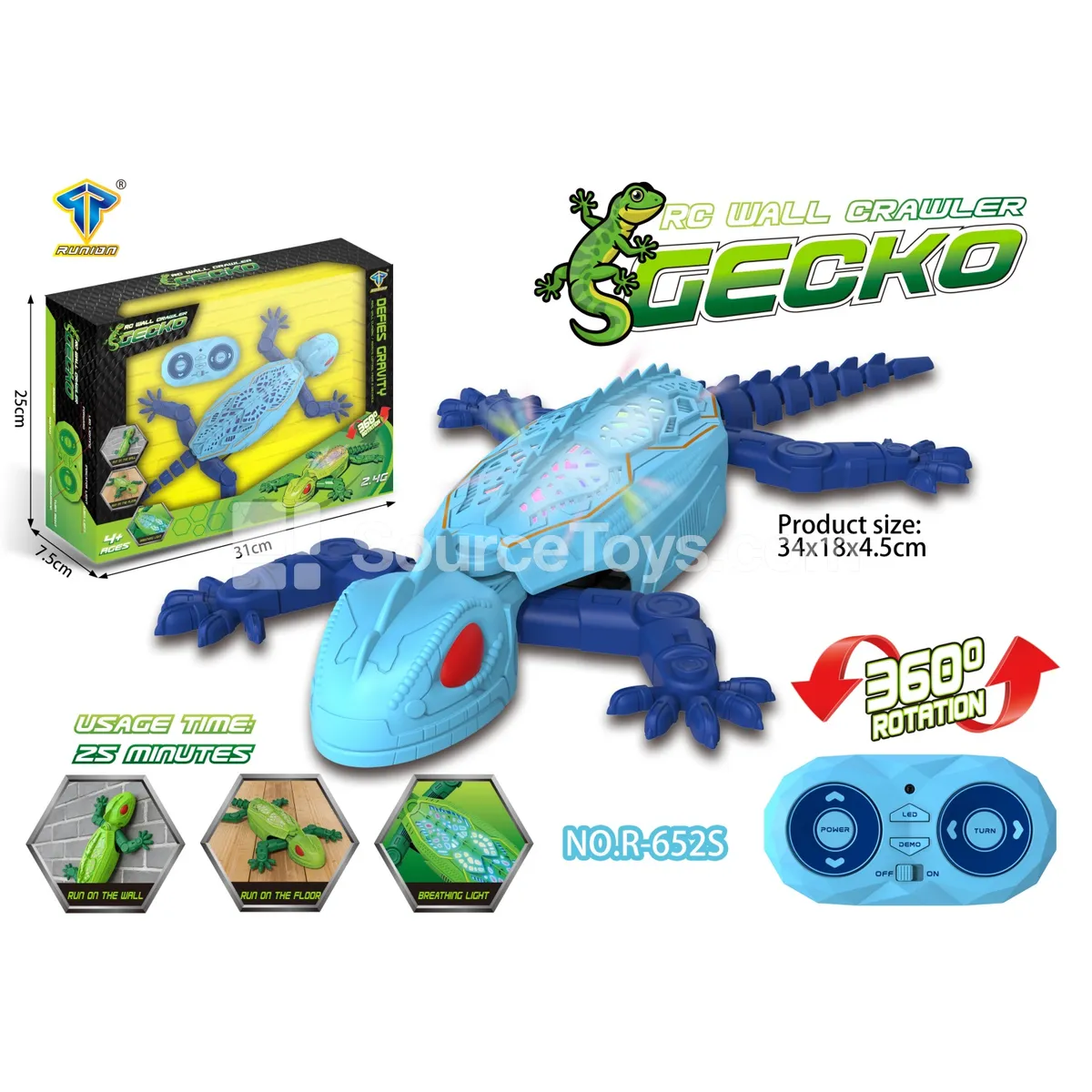 2.4G RC Wall-Climbing Gecko with Colorful Lights (Blue)