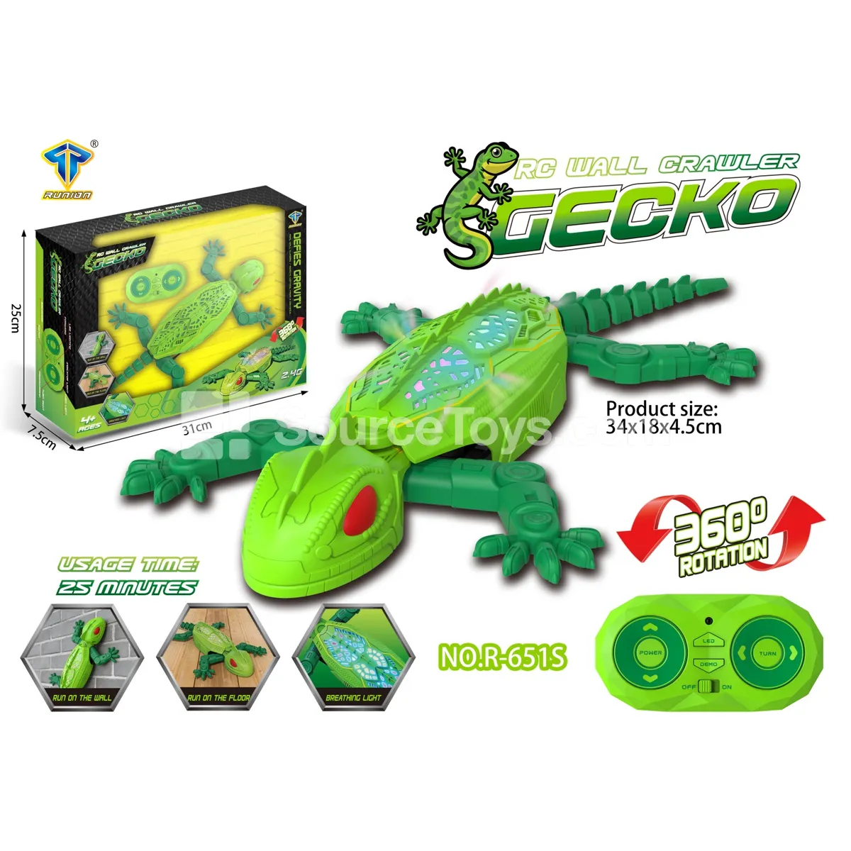 2.4G Remote Control Wall-Climbing Gecko with Colorful Lights (Green)