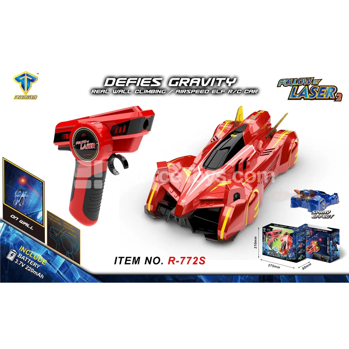 Dual-Mode Infrared Laser Tracking Wall-Climbing Car with Mist Spray & Swappable Battery