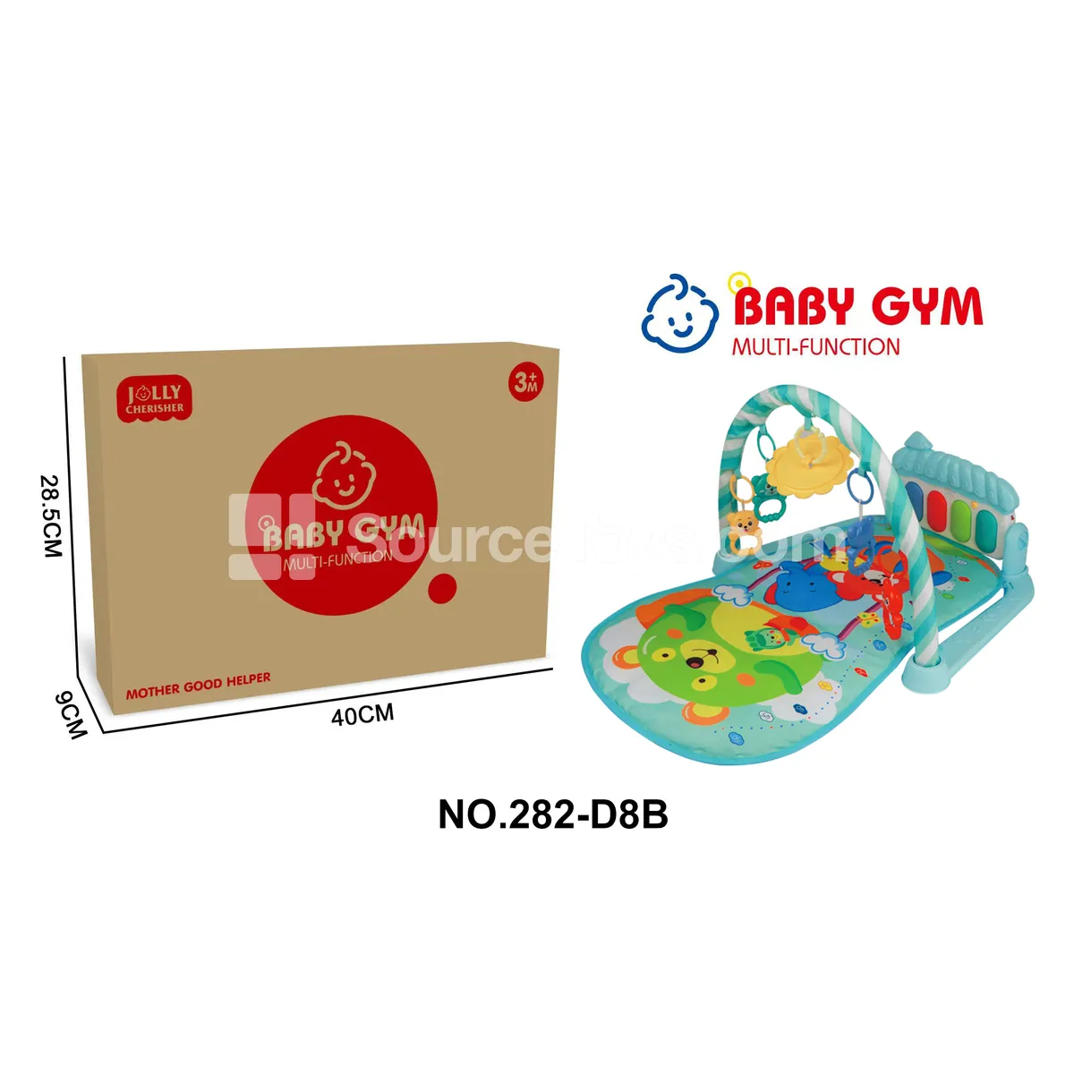 Foot Piano Baby Play Mat with Hot Air Balloon Elephant Design, Light Blue