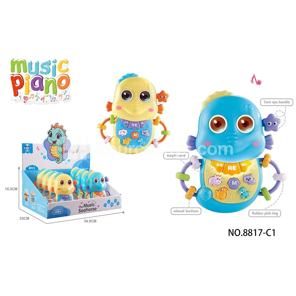 8-Pack Early Education Educational Cartoon Seahorse Electronic Keyboard, 2 Colors Assorted