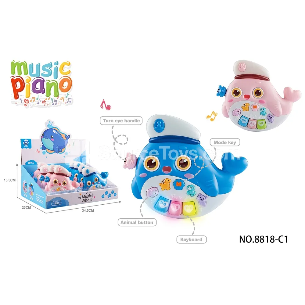 8-Pack Baby Early Education Electronic Keyboard, Whale Design, 2 Colors Assorted