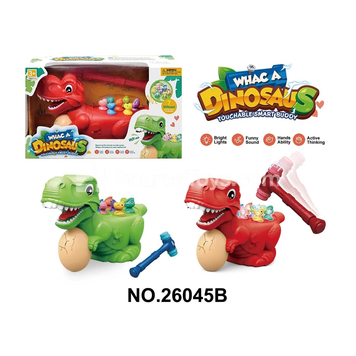 Touch-Activated Electric Dinosaur Whack-a-Mole with Lights & Sounds
