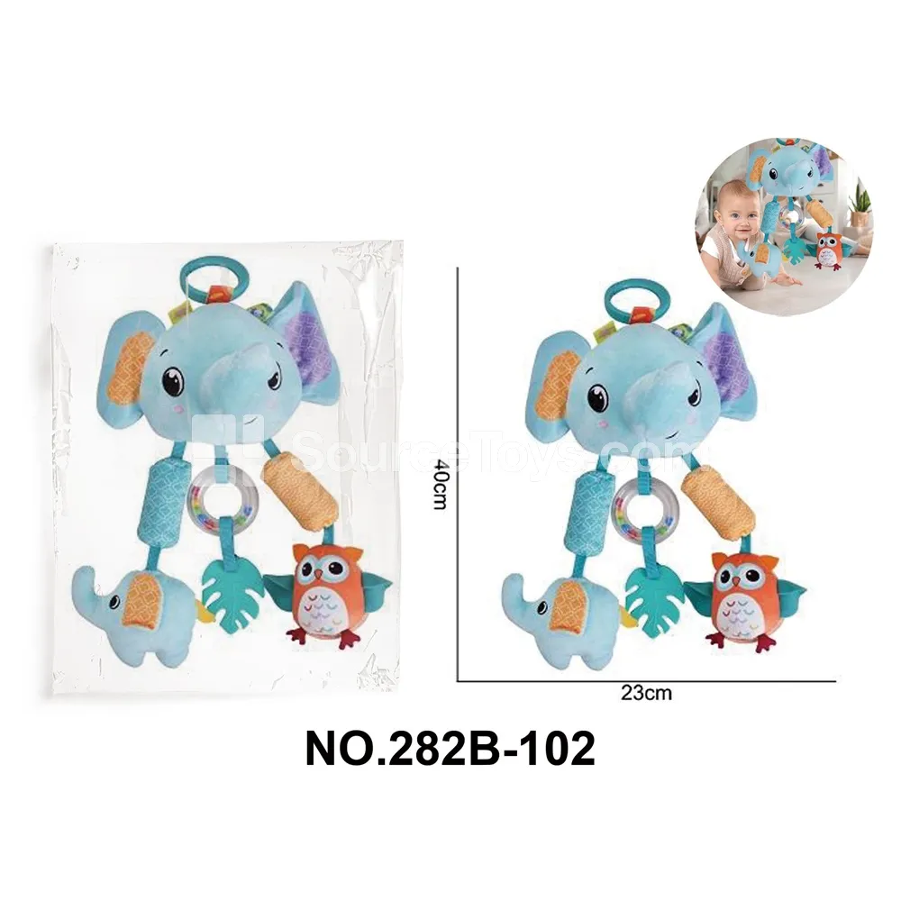 Educational Baby Crib Hanging Plush Elephant Toy Set with Bell