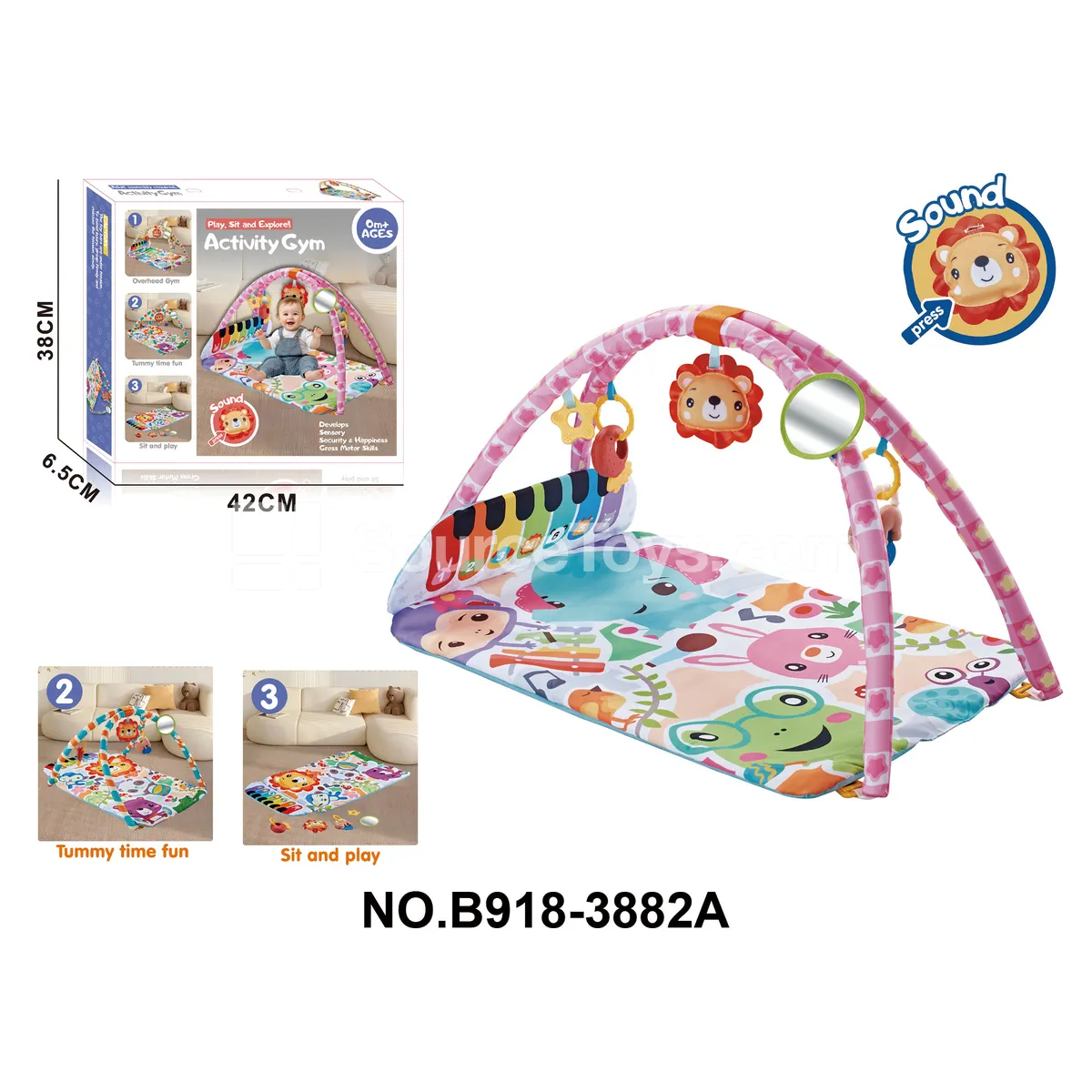 Educational Baby Play Gym Mat with Lion Plush Toy and Music
