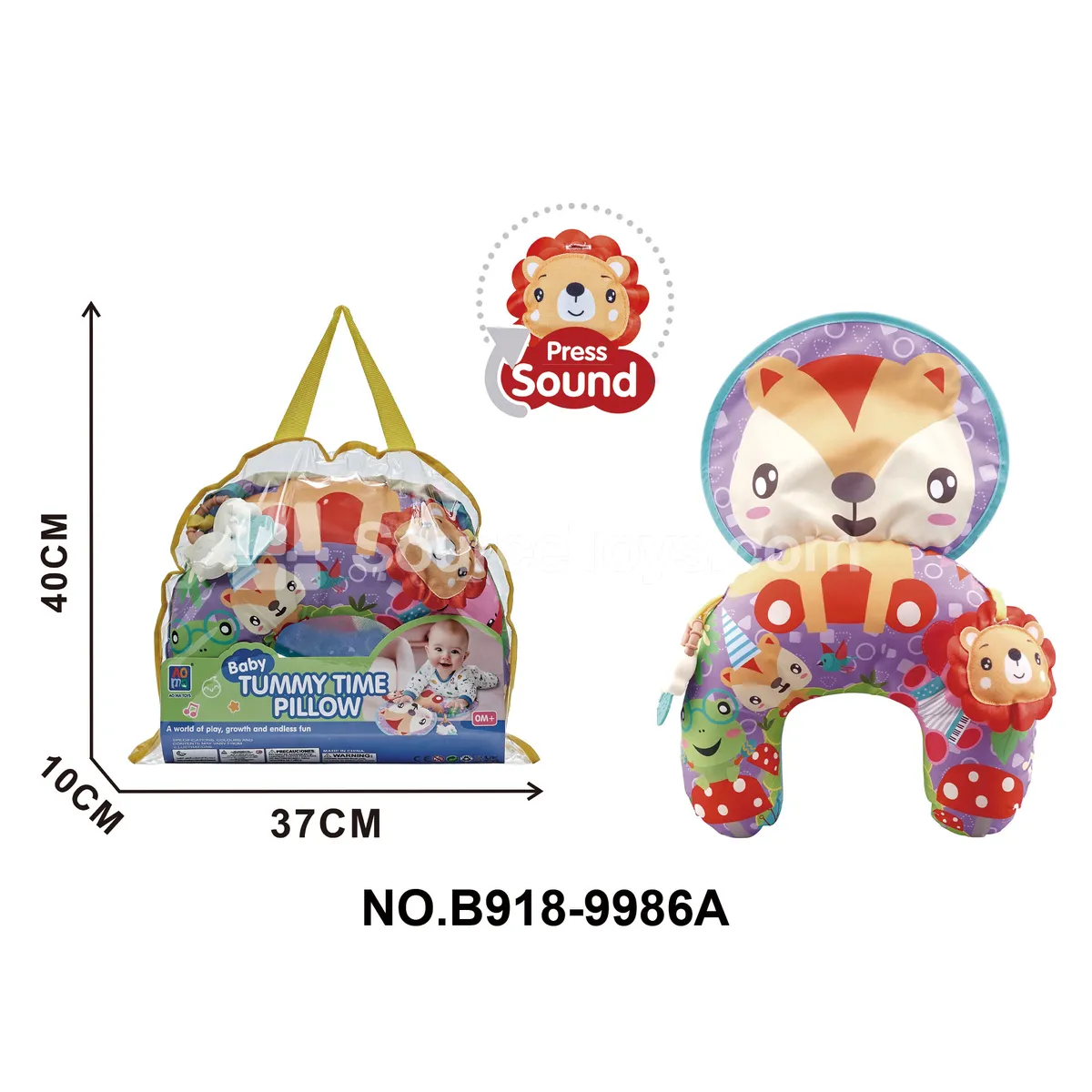 Multi-Function Baby Teething Tummy Time Pillow (Lion Plush with Sound)