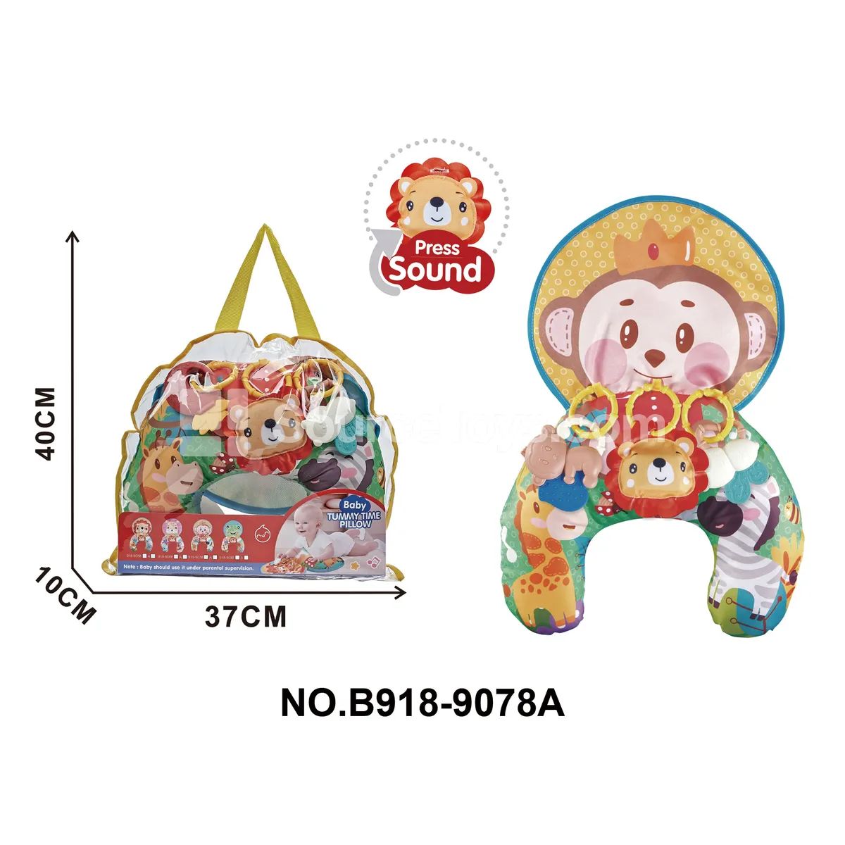 Baby Multi-Function Teether Tummy Time Pillow (Lion Plush with Sound)