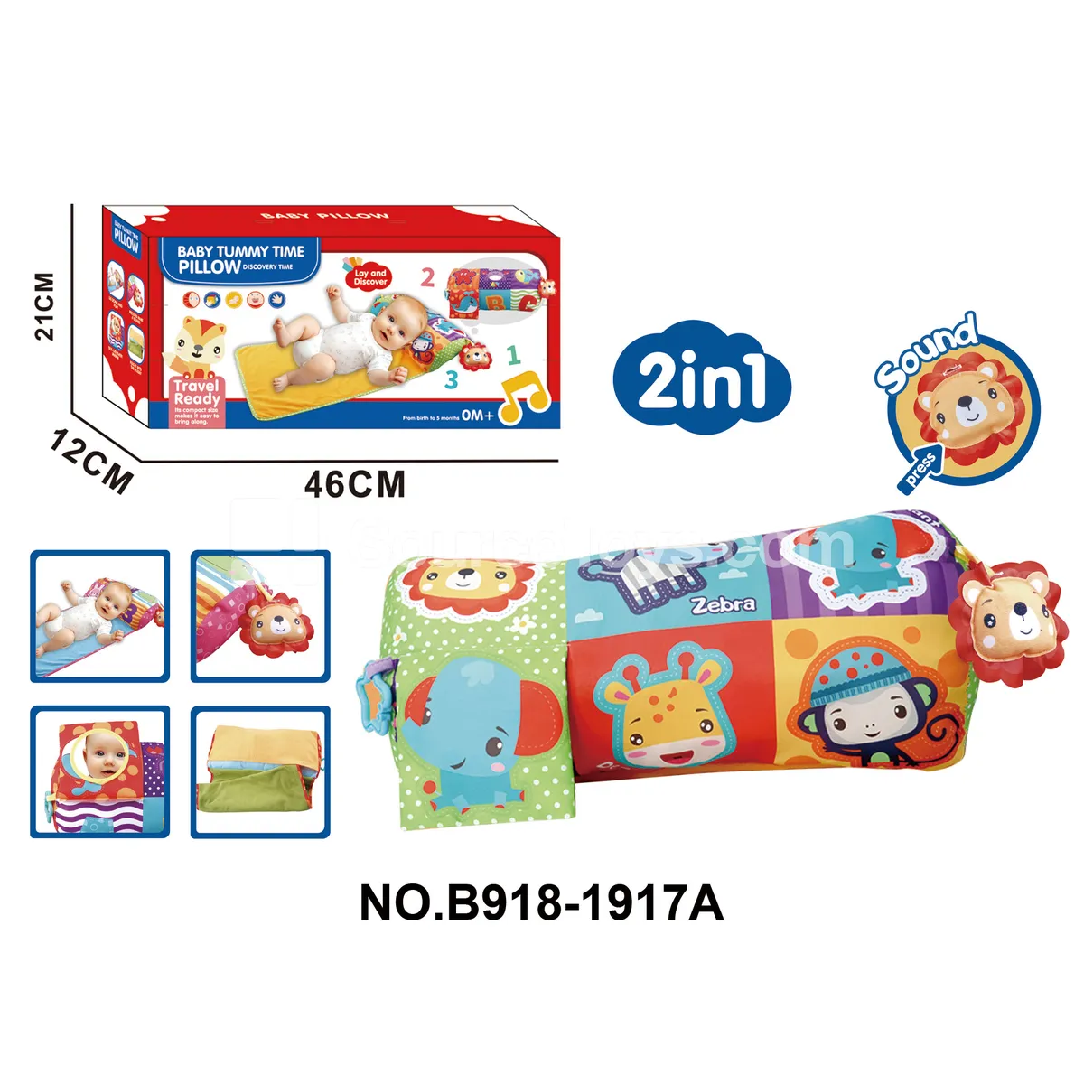 2-in-1 Cartoon Baby Teething Tummy Time Pillow with Music 2-in-1 Cartoon Baby Teething Tummy Time Pillow with Music