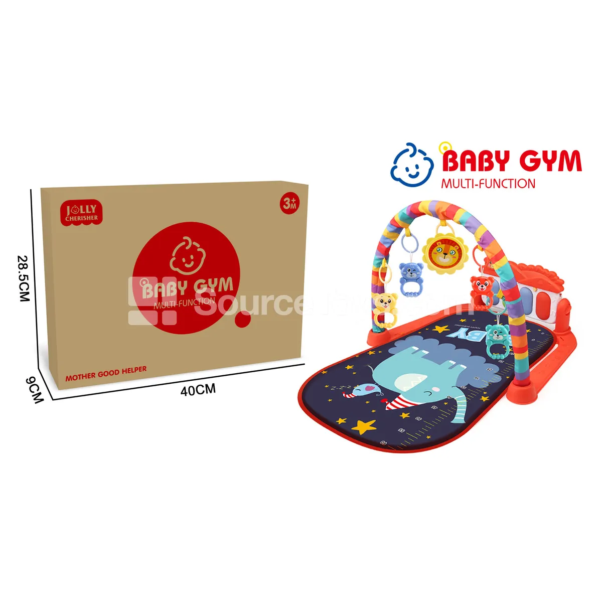 Baby Play Mat with Piano and Elephant Print, Red Baby Play Mat with Piano and Elephant Print, Red