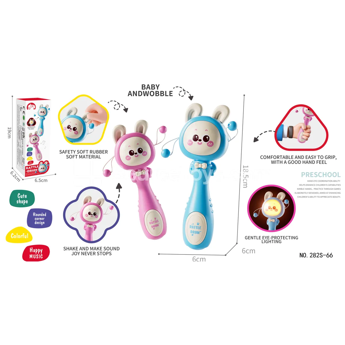 Light & Sound Teether Rabbit Rattle 2 Colors Pink/Blue Light & Sound Teether Rabbit Rattle 2 Colors Pink/Blue