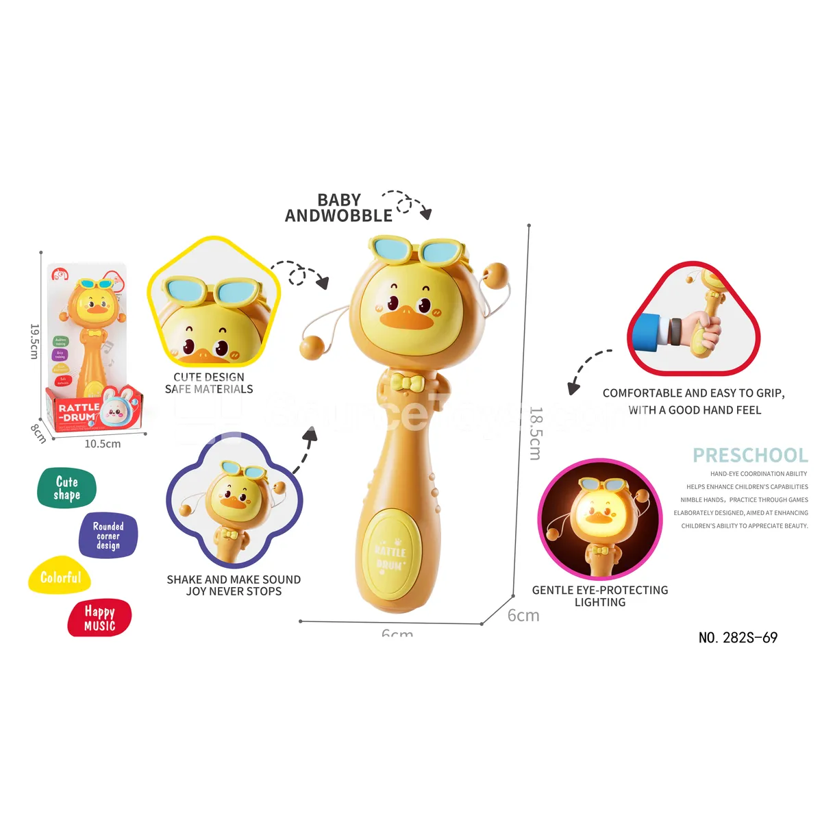 Baby Educational Duck Rattle Toy with Lights and Sounds