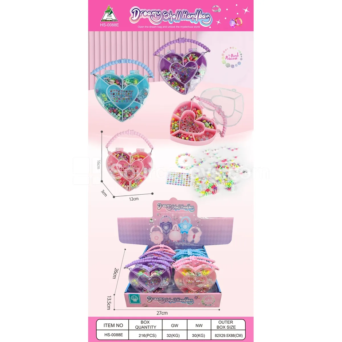 Girls Bead Heart Bag Set (12 Pcs)