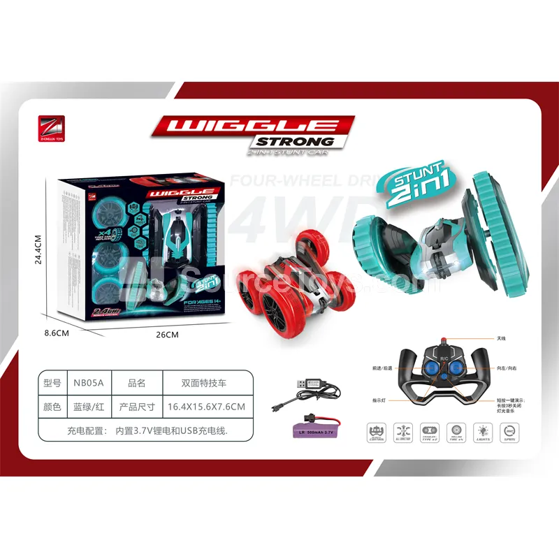 2.4G Dual-Sided Track & 4-Wheel RC Stunt Car with Lights & Music, Battery Included