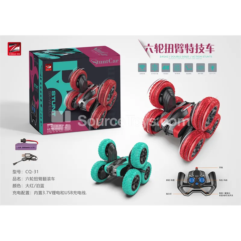 2.4G Stunt Car with Lights & Music, 6 Wheels, Dual-Side Driving
