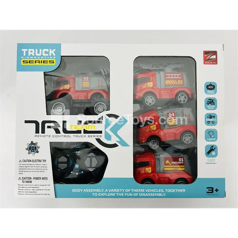 27MHz 4-Channel Remote Control Fire Truck with Lights, Articulated Accessories, and Replaceable Shell