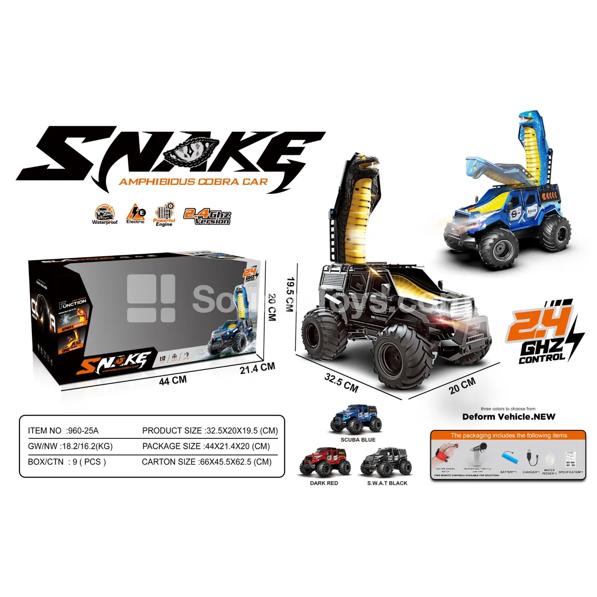1:12 Scale 2.4GHz 4WD Water-Spraying Transforming Snake RC Car 1:12 Scale 2.4GHz 4WD Water-Spraying Transforming Snake RC Car