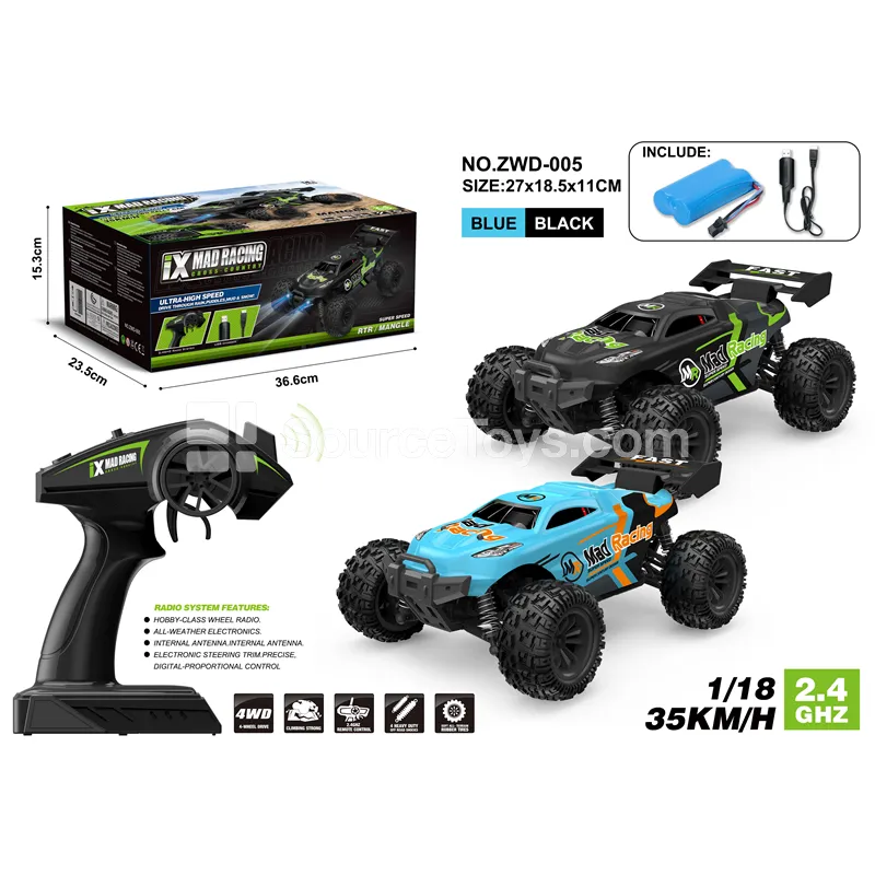 1:18 4WD Proportional High-Speed RC Car with PVC Body, 2.4G, Battery Included