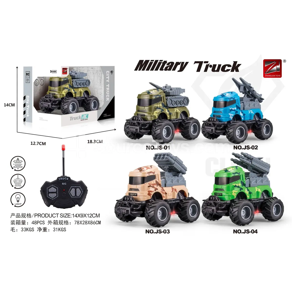 4-Channel RC Military Vehicle with Lights & Moving Parts (27MHz)