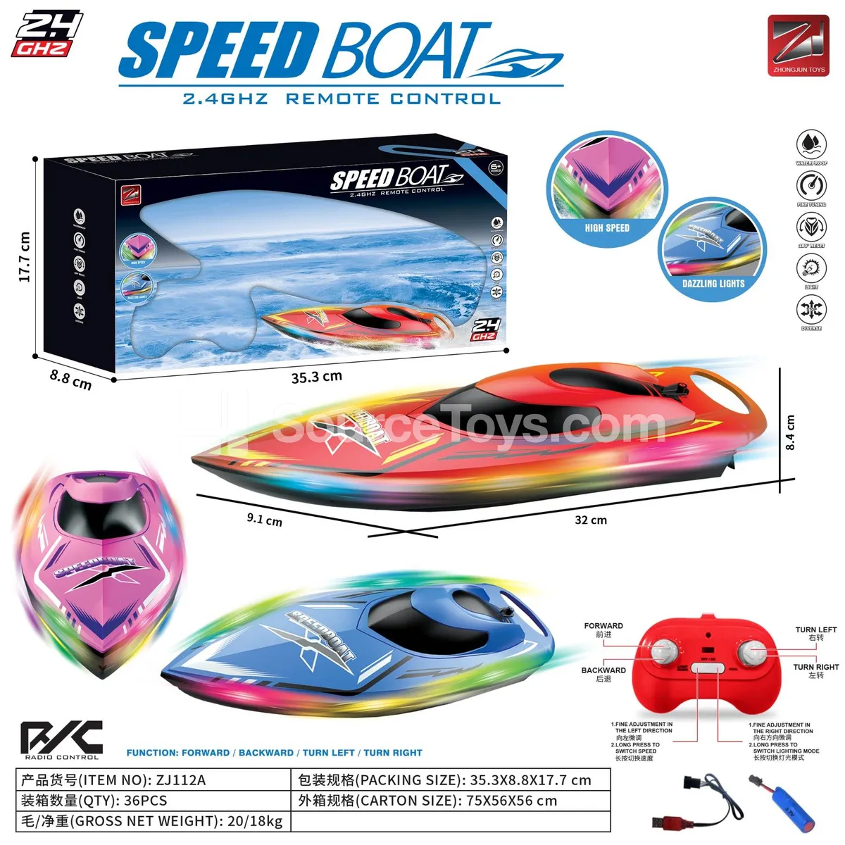 2.4G Remote Control Speed Boat with UV Colorful Light