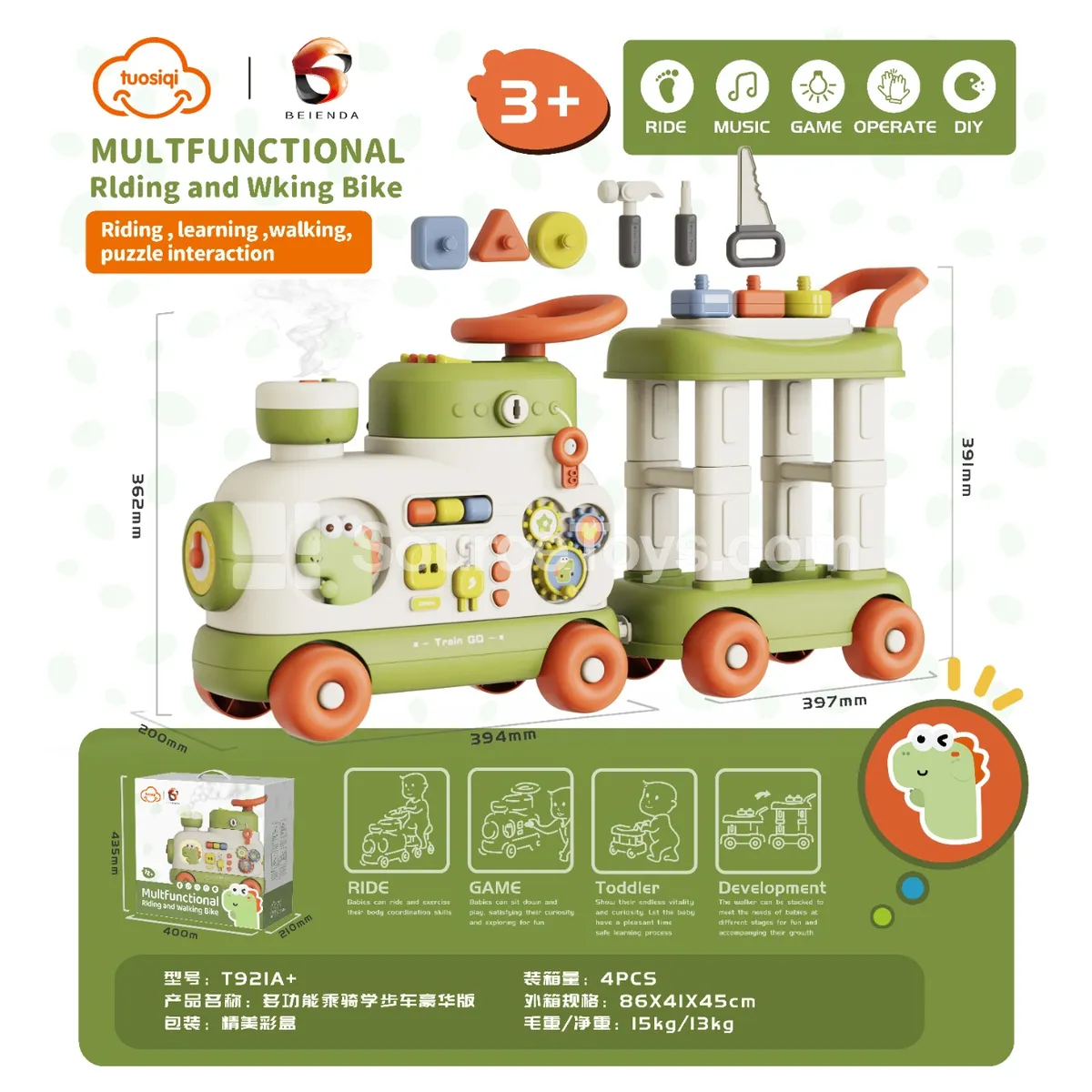 Multi-Function Ride-On Walker with Tool Bench
