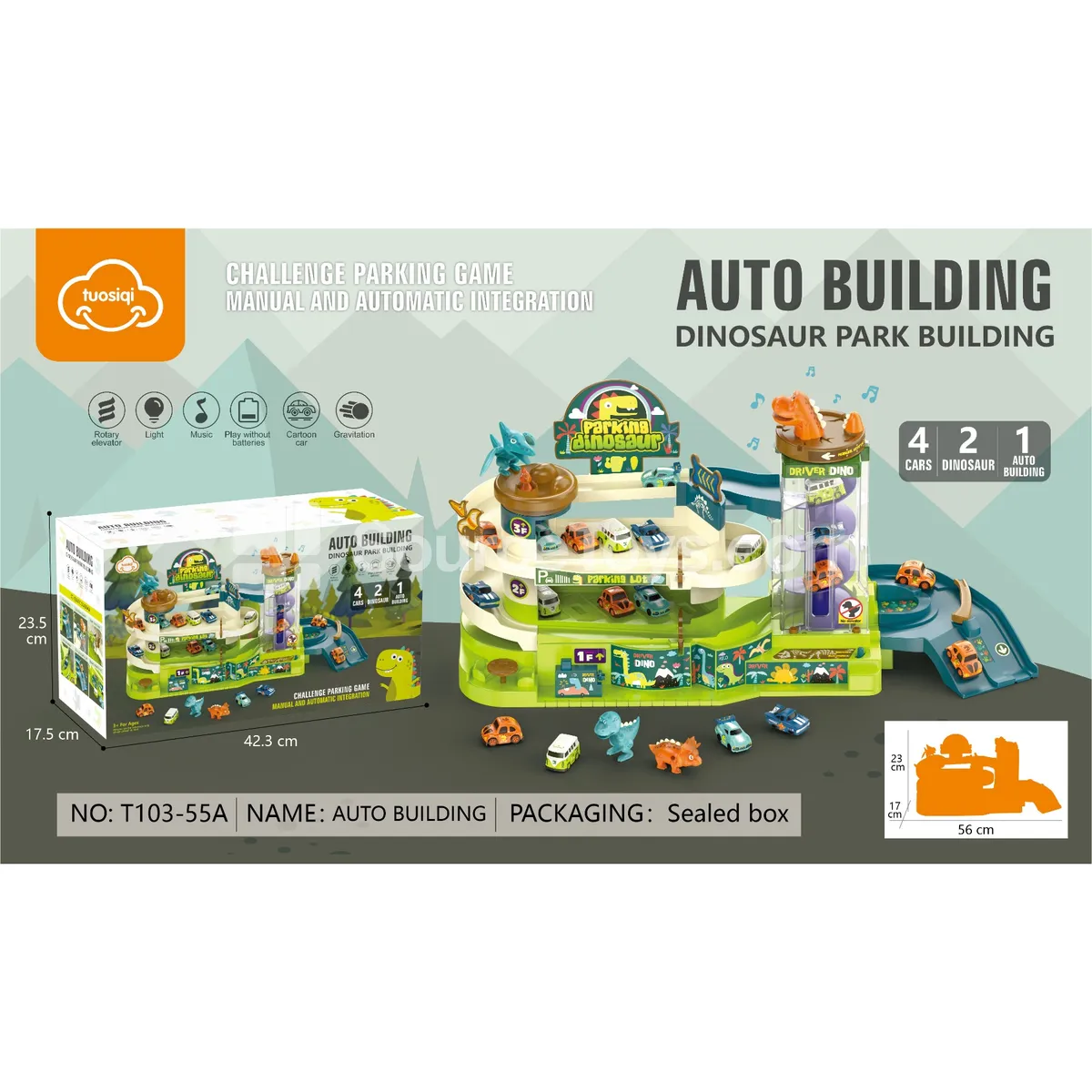 Dinosaur Parking Tower 3-Level with 4 Cars Dinosaur Parking Tower 3-Level with 4 Cars