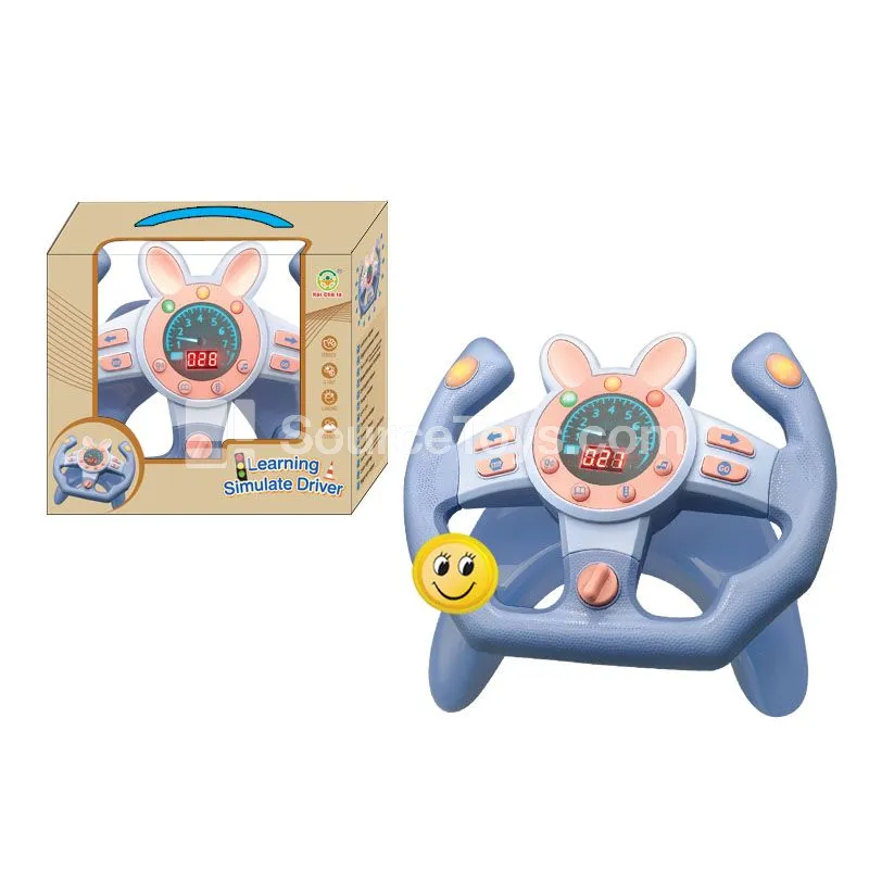 Steering Wheel Racing Toy with Bunny Design - Digital Simulation 360° Rotation - Grapefruit Pink