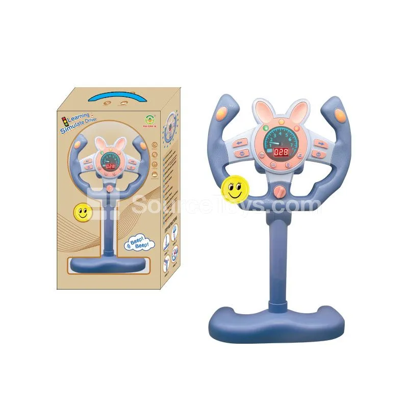 Steering Wheel Racing Toy with Bunny Design, Digital Simulation 360° Rotation (Mist Blue)