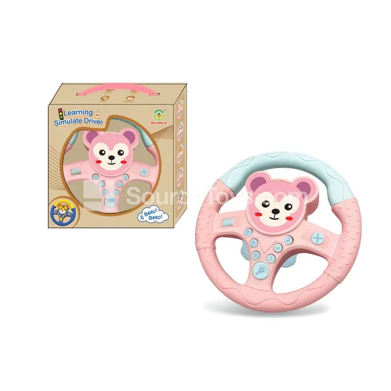 Steering Wheel Toy with 360° Rotation, Cartoon Monkey Style, Pink
