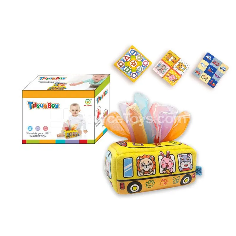 Tissue Box Pretend-Play Toy with Crinkle Paper, Squeaker & 8 Scarves