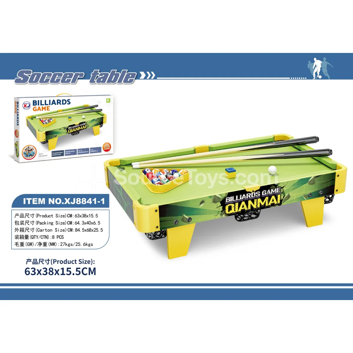 XJ8841-1 Tabletop Pool Table with Cues and Balls
